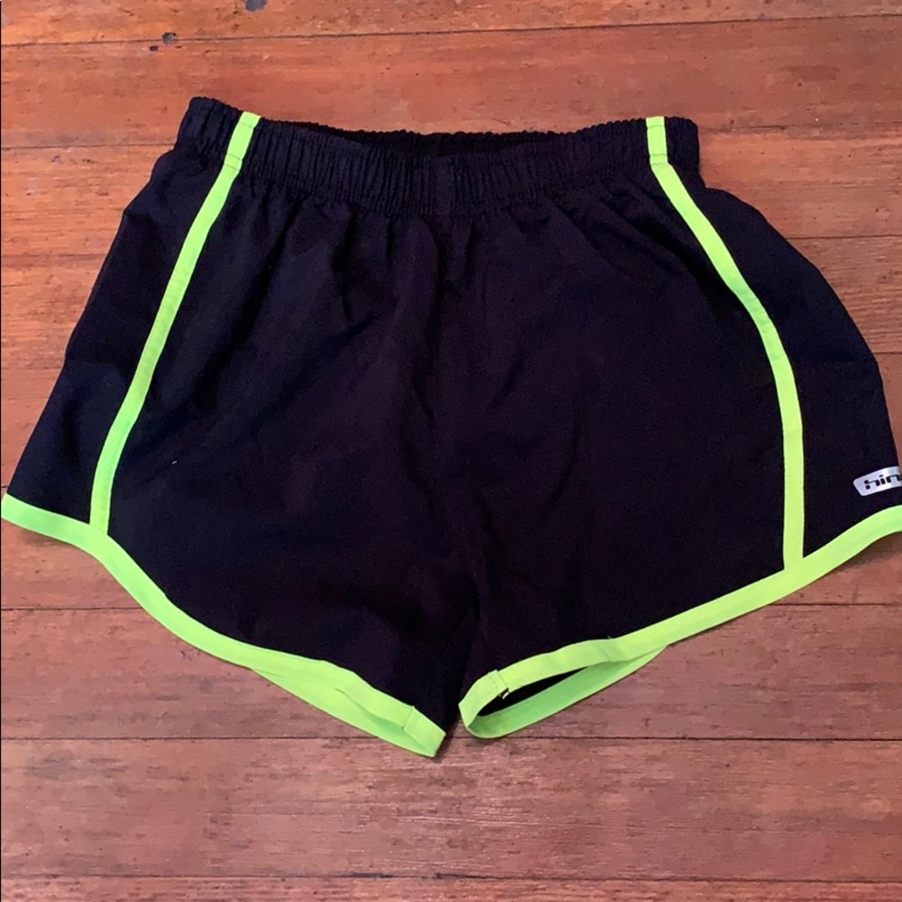Black with neon yellow stripe shorts
